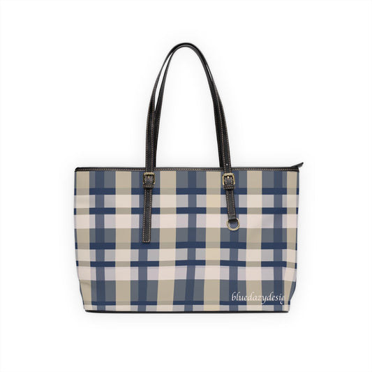 Plaid Shoulder Bag, Blue, White and Tan Plaid Design, Crossbody Purse, Tartan Handbag, Checkered Tote Bag, Fashion Statement Accessory